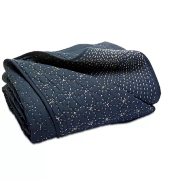 Sashiko Hand-Stitched Cotton Quilt FULL/QUEEN Blue - Picture 3 of 7